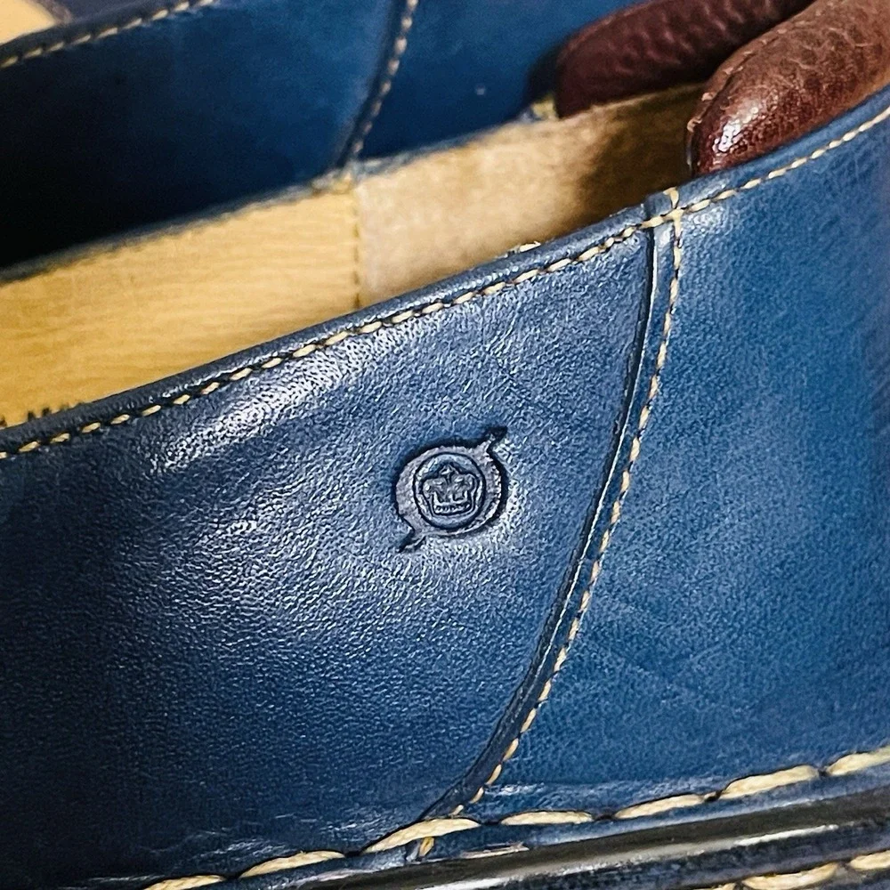 Born Handcrafted Leather Tassel Loafers Blue Brown‎ Nautical Men's Size 9.5 EUC